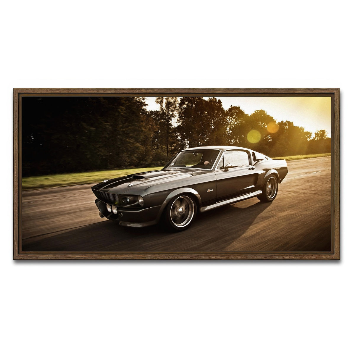 AUTO-MOCKUP WHITE | 1967 Mustang Shelby GT500 Eleanor | 1 Piece | Walnut Framed Canvas | group=2x1