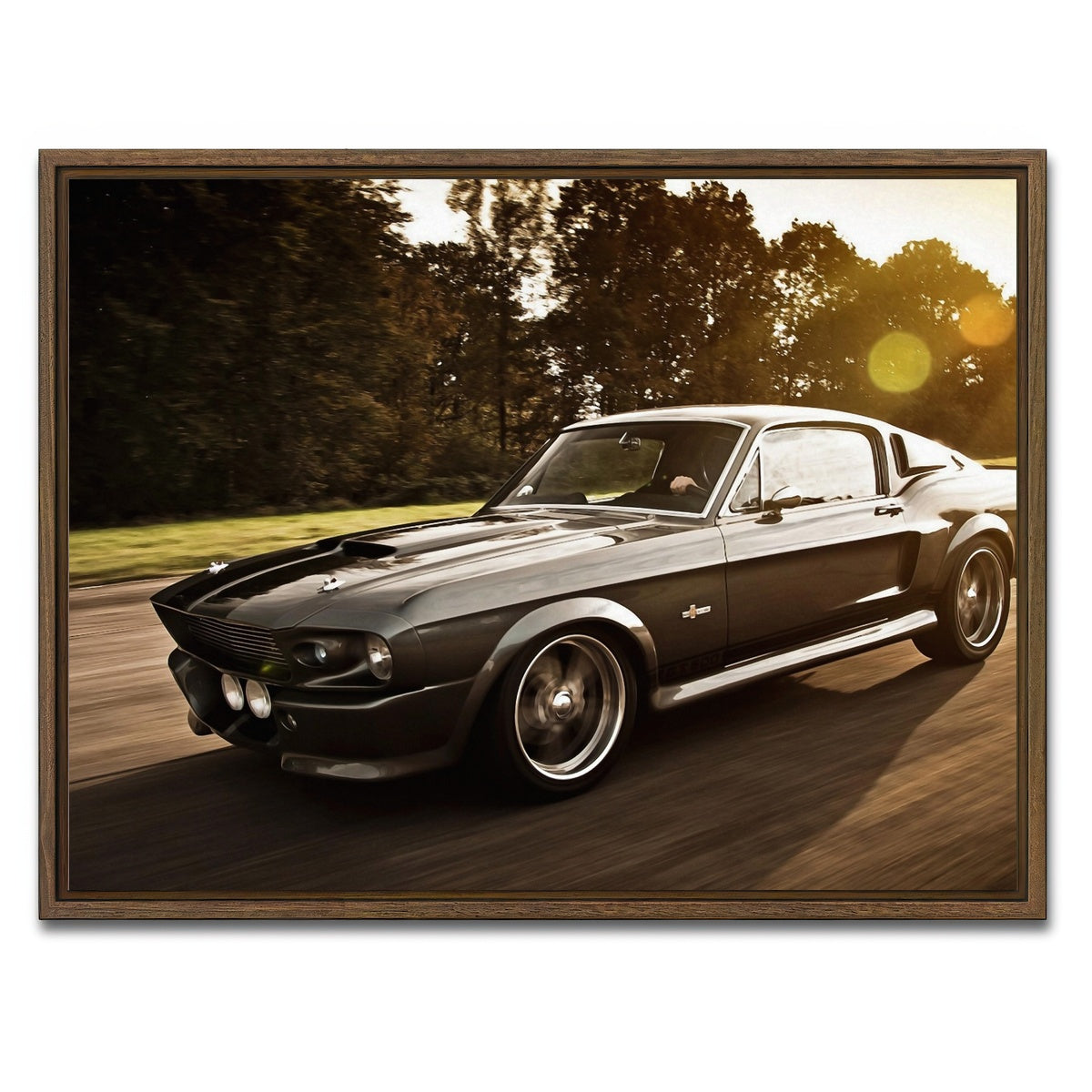 AUTO-MOCKUP WHITE | 1967 Mustang Shelby GT500 Eleanor | 1 Piece | Walnut Framed Canvas | group=4x3
