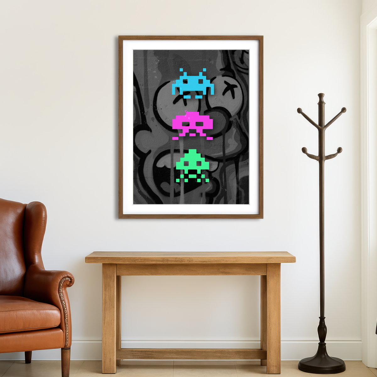 AUTO-MOCKUP ROOM | 3 Space Invaders Graffiti Wall Art