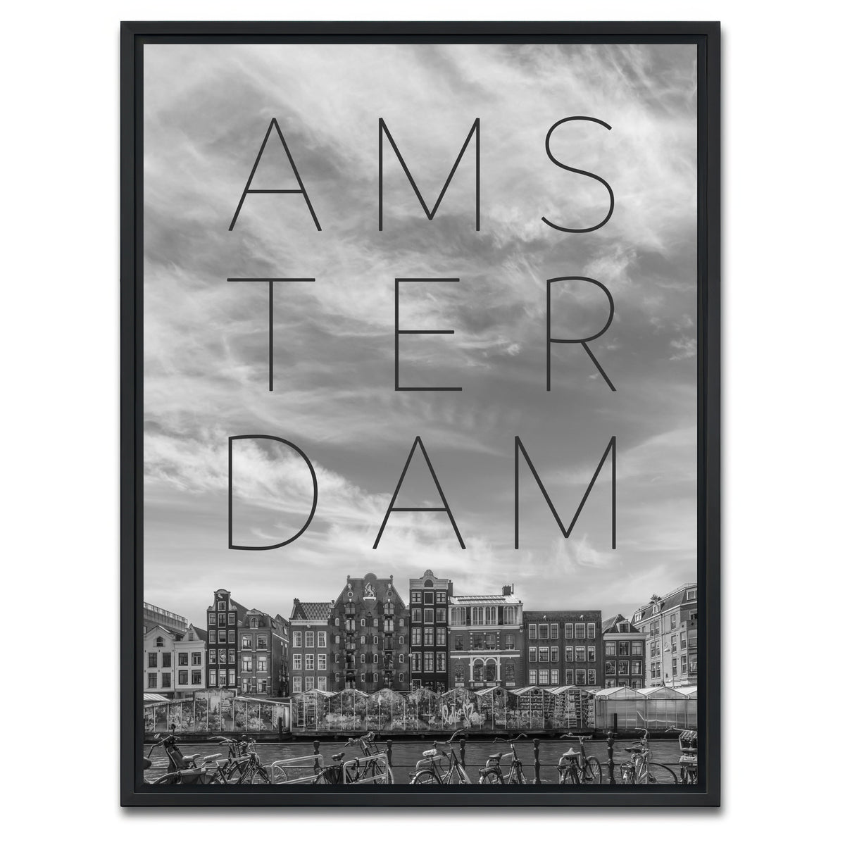 AUTO-MOCKUP WHITE | AMSTERDAM Singel Canal with Flower Market | 1 Piece | Black Framed Canvas | group=3x4