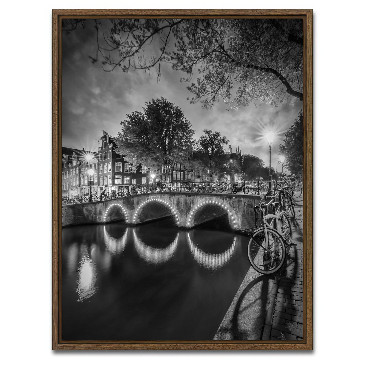 AUTO-MOCKUP WHITE | AMSTERDAM nightscape from Keizersgracht | 1 Piece | Walnut Framed Canvas | group=3x4