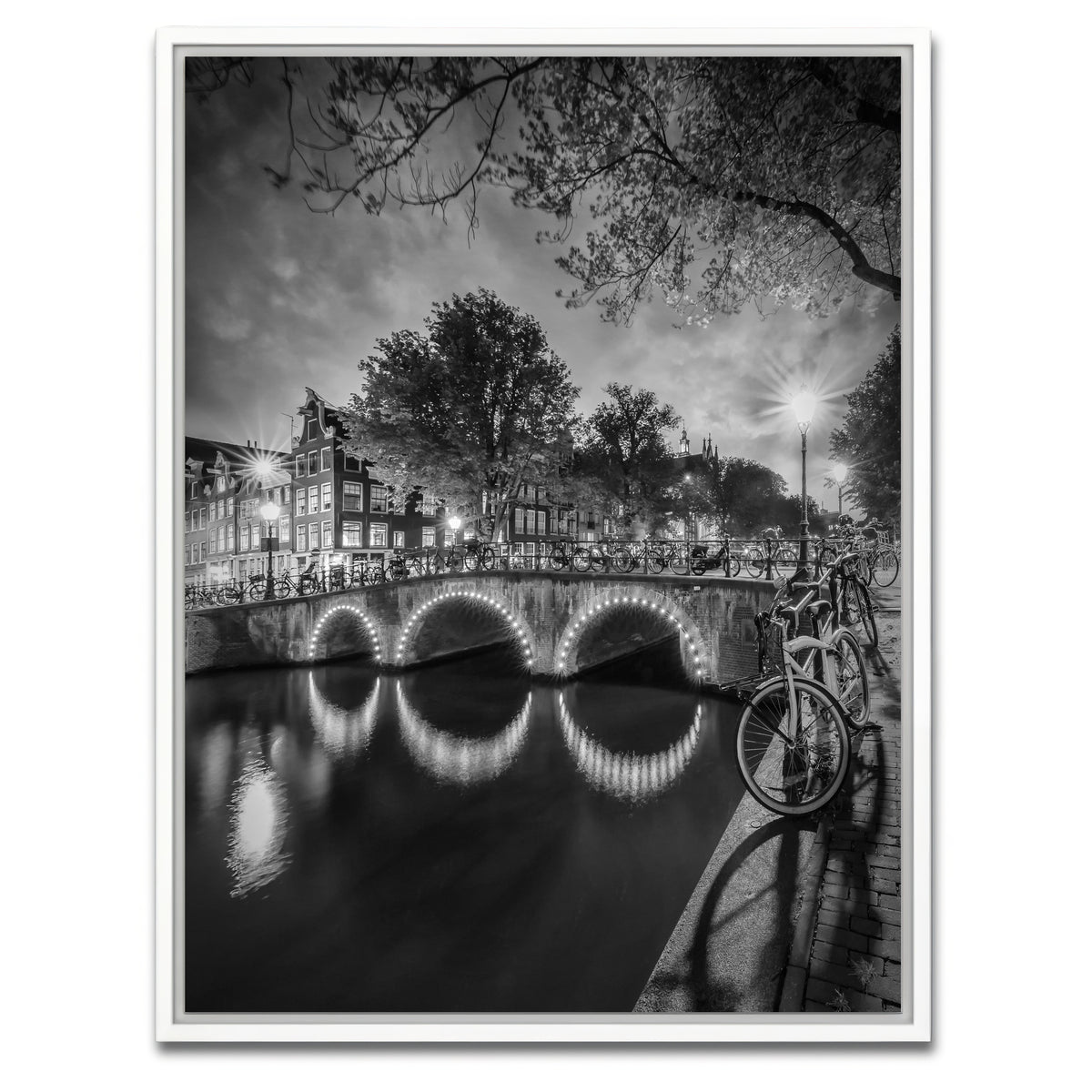 AUTO-MOCKUP WHITE | AMSTERDAM nightscape from Keizersgracht | 1 Piece | White Framed Canvas | group=3x4
