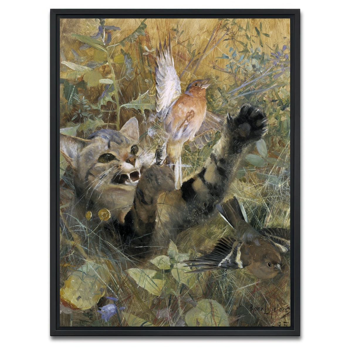 AUTO-MOCKUP WHITE | A Cat and a Chaffinch | 1 Piece | Black Framed Canvas | group=3x4