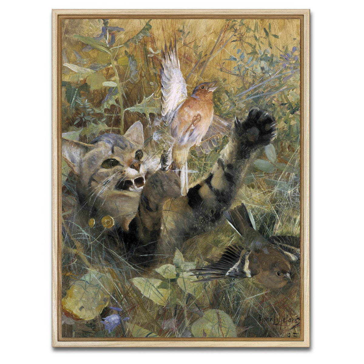 AUTO-MOCKUP WHITE | A Cat and a Chaffinch | 1 Piece | Natural Framed Canvas | group=3x4