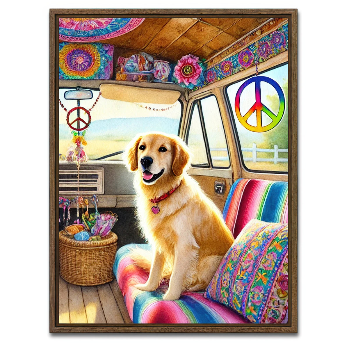 AUTO-MOCKUP WHITE | A Hippie Dog | 1 Piece | Walnut Framed Canvas | group=3x4
