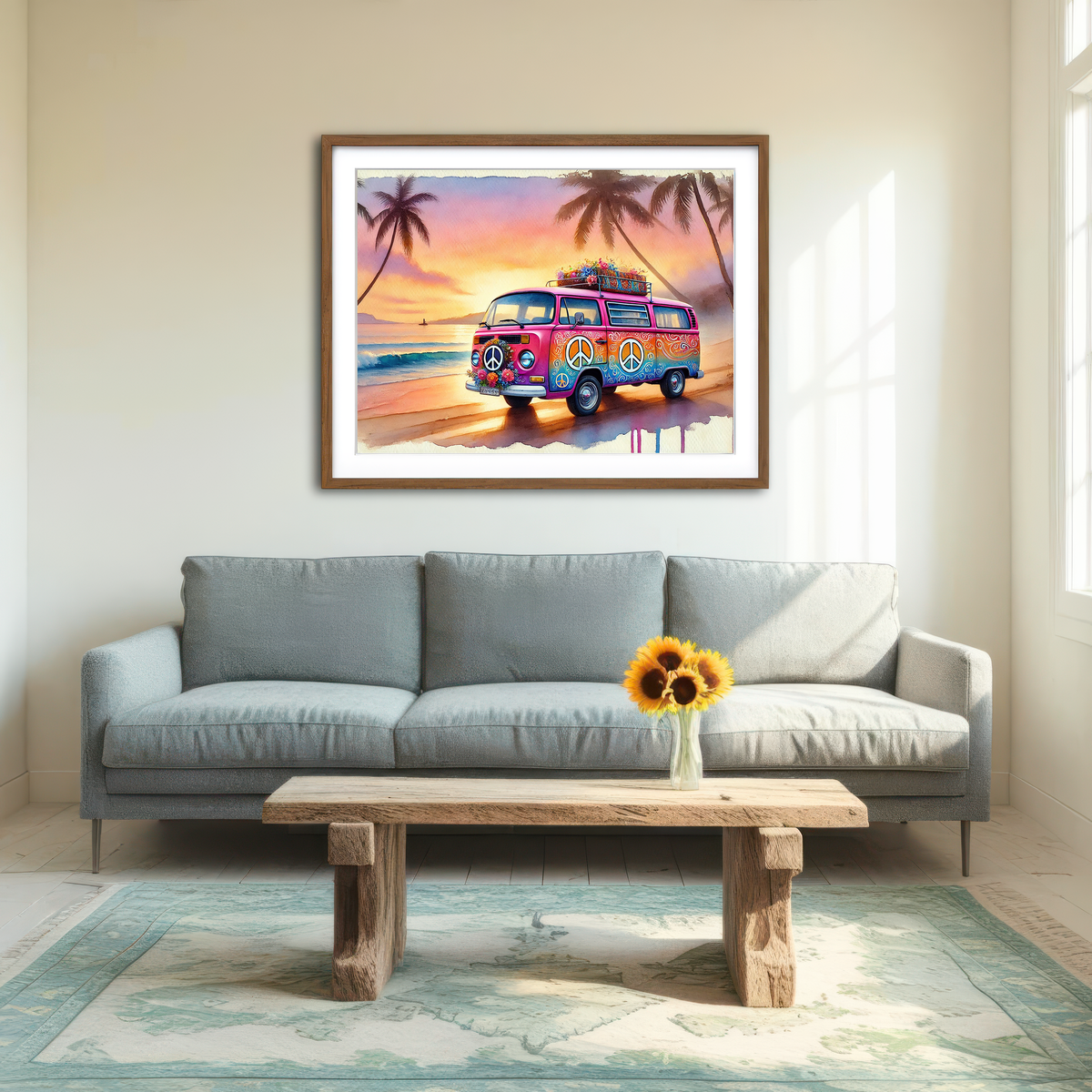 AUTO-MOCKUP ROOM | A Hippie Van on a Beach Wall Art