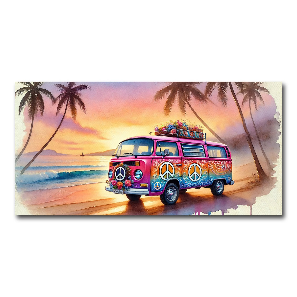 AUTO-MOCKUP WHITE | A Hippie Van on a Beach | 1 Piece | Gallery Wrap Canvas | group=2x1
