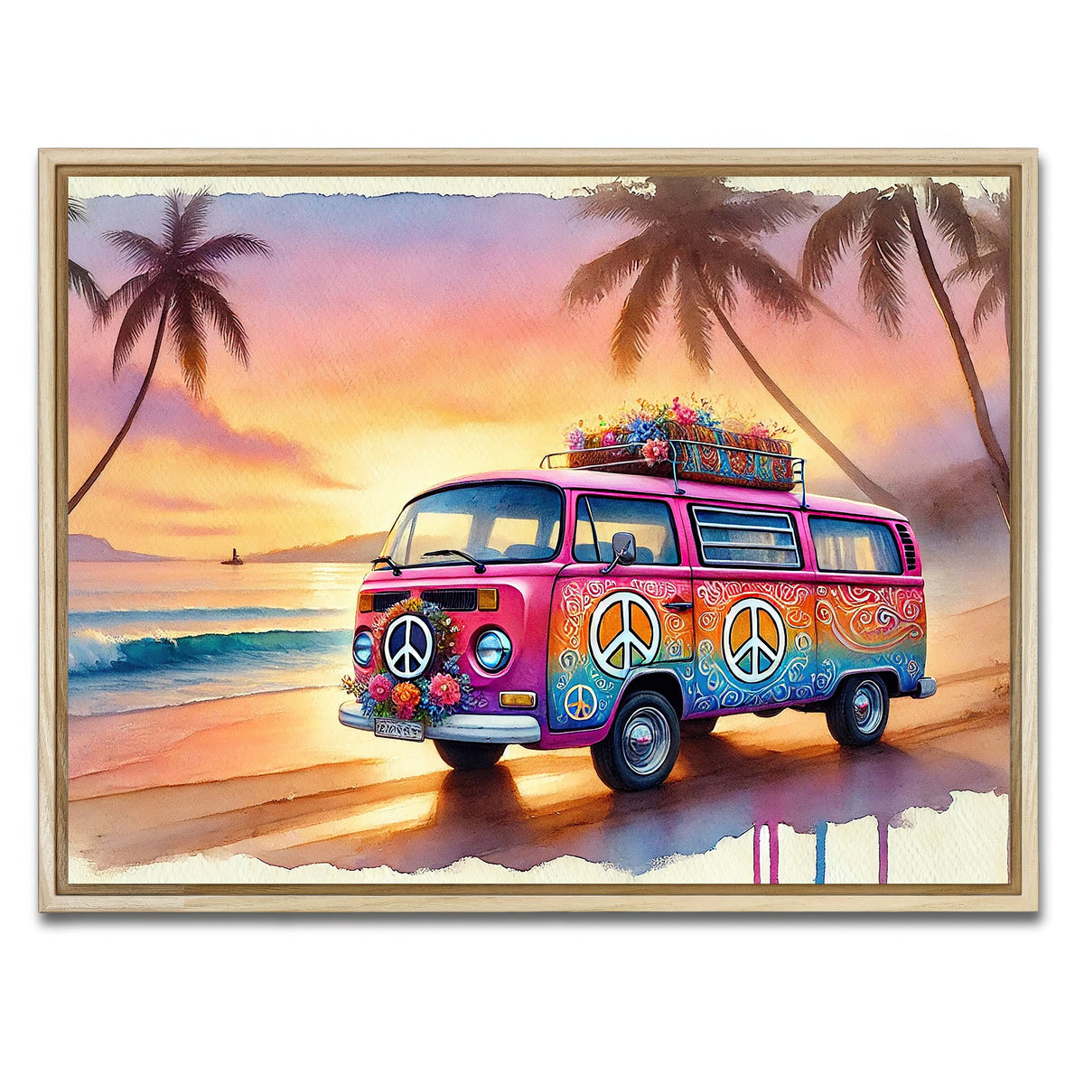 AUTO-MOCKUP WHITE | A Hippie Van on a Beach | 1 Piece | Natural Framed Canvas | group=4x3