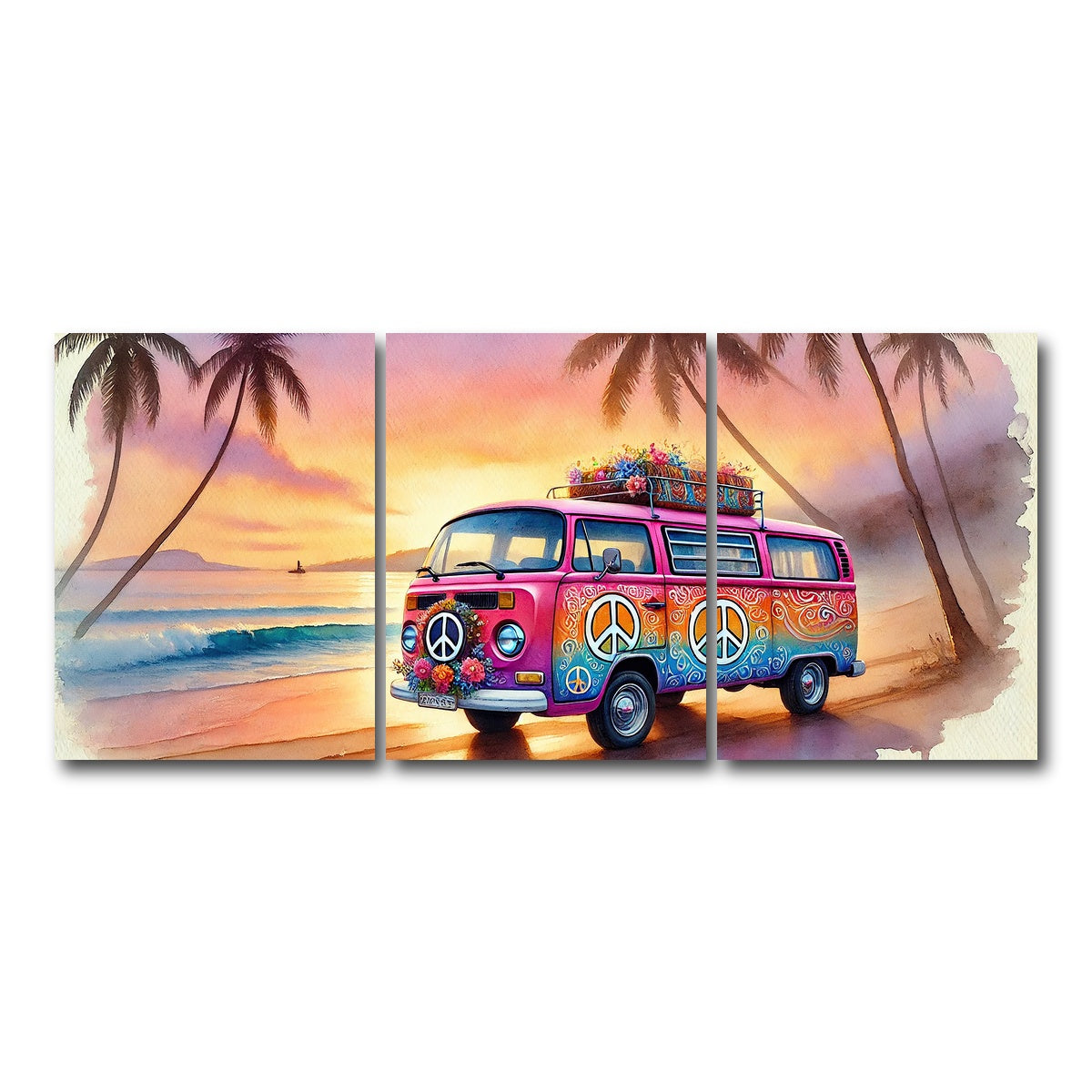 AUTO-MOCKUP WHITE | A Hippie Van on a Beach | 3 Piece | Gallery Wrap Canvas | group=18x24