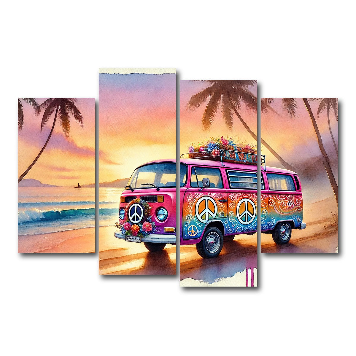 AUTO-MOCKUP WHITE | A Hippie Van on a Beach | 4 Piece | Gallery Wrap Canvas | group=4_short