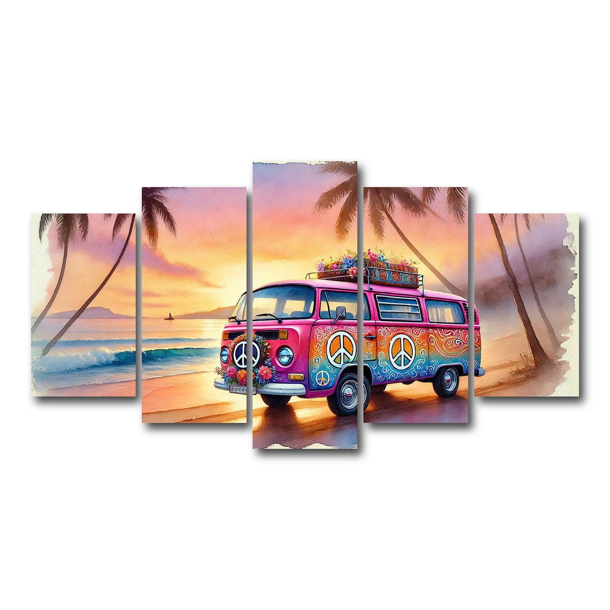 AUTO-MOCKUP WHITE | A Hippie Van on a Beach | 5 Piece | Gallery Wrap Canvas | group=5_normal
