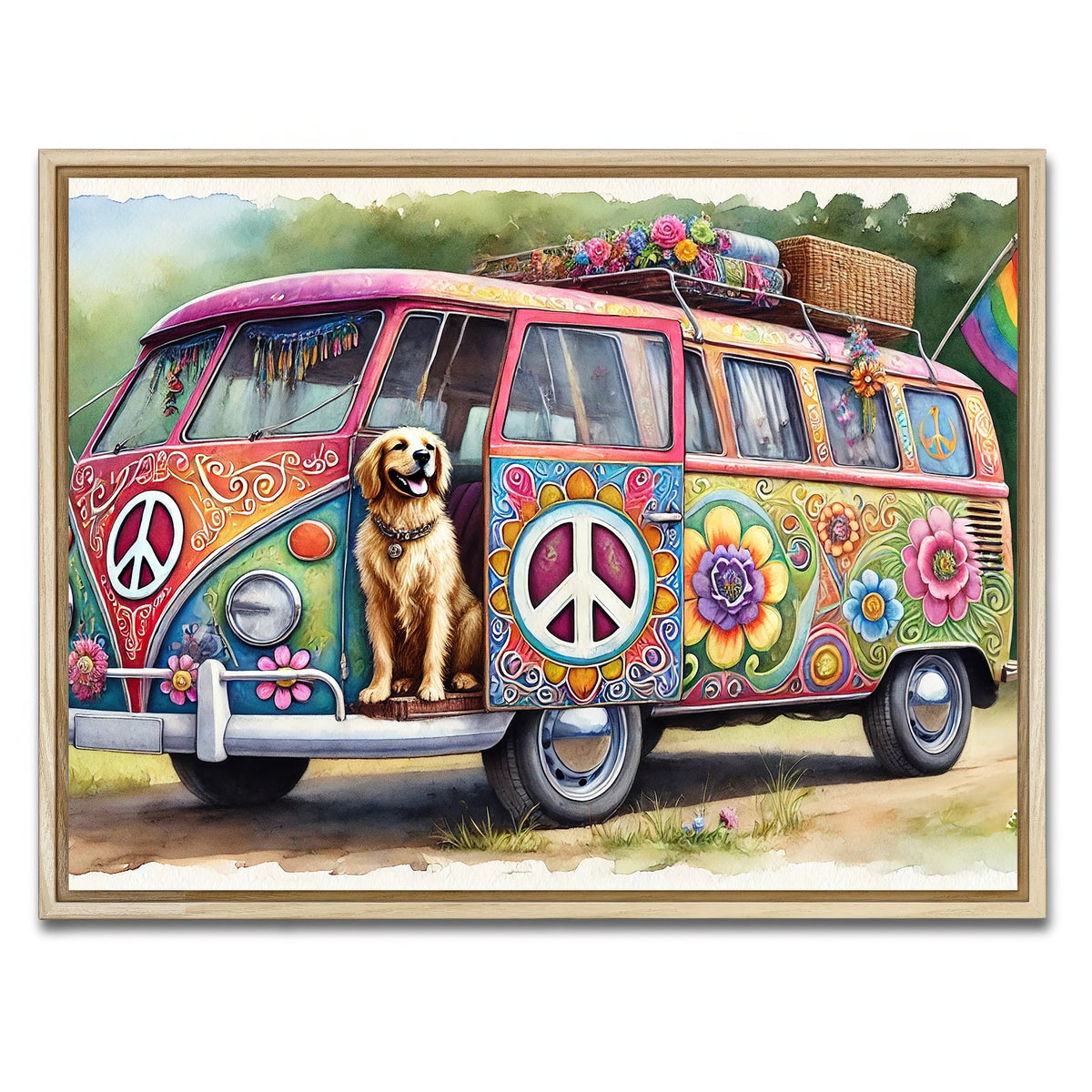 AUTO-MOCKUP WHITE | A Hippie Van with a Dog | 1 Piece | Natural Framed Canvas | group=4x3