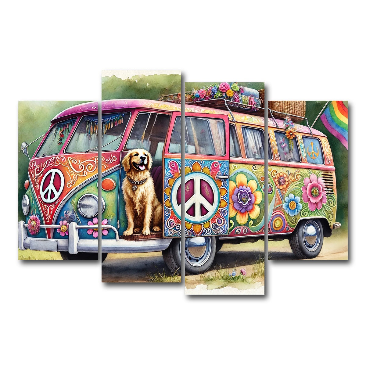 AUTO-MOCKUP WHITE | A Hippie Van with a Dog | 4 Piece | Gallery Wrap Canvas | group=4_short