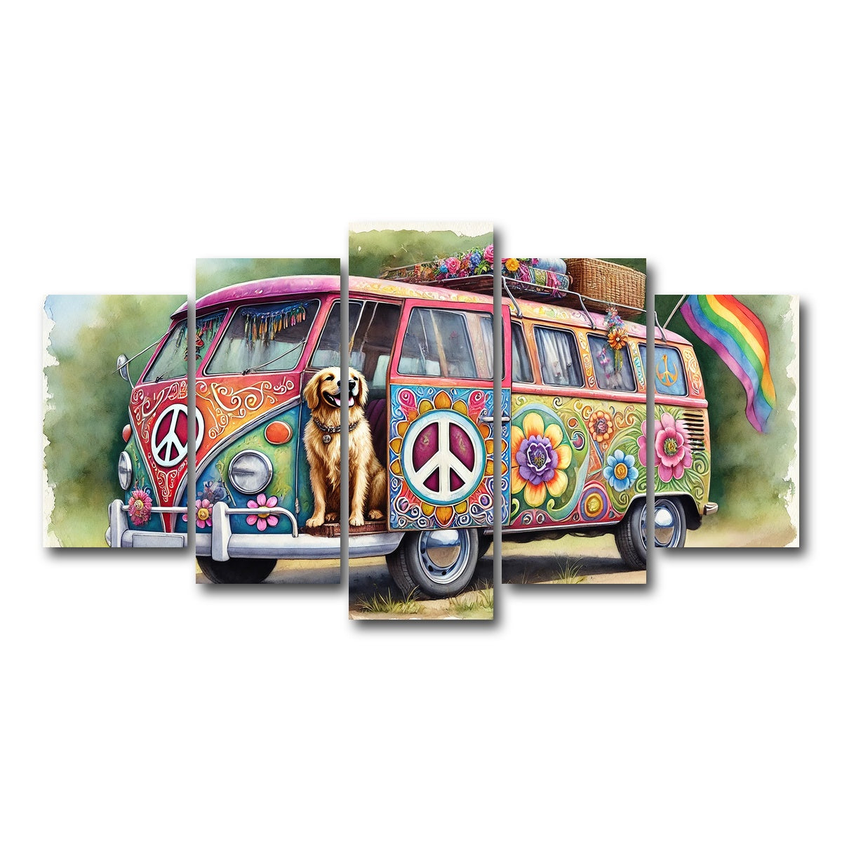 AUTO-MOCKUP WHITE | A Hippie Van with a Dog | 5 Piece | Gallery Wrap Canvas | group=5_normal