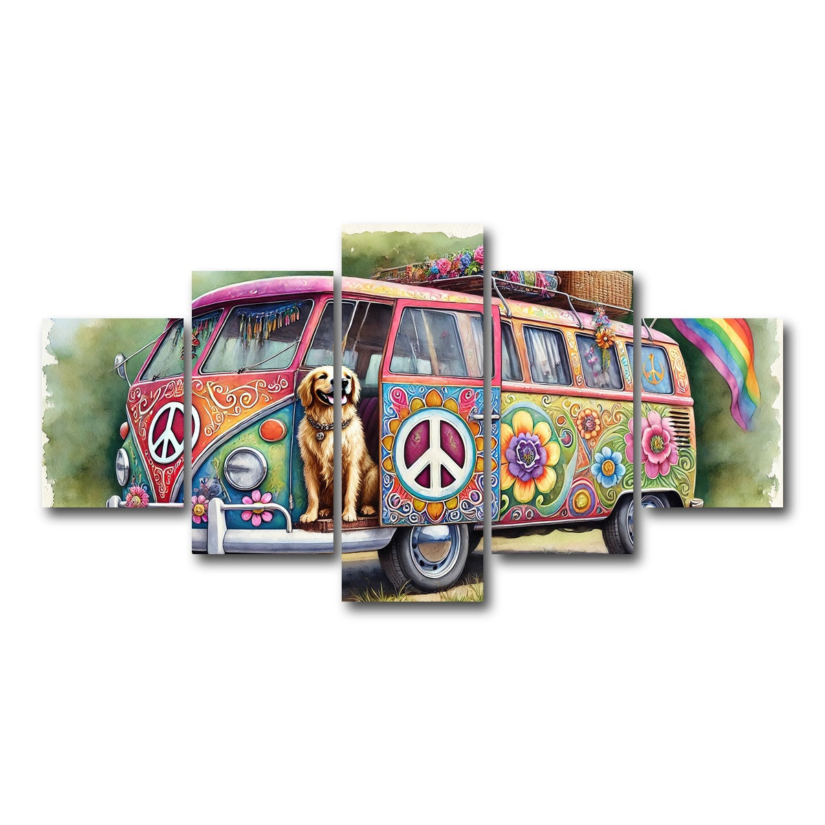 AUTO-MOCKUP WHITE | A Hippie Van with a Dog | 5 Piece | Gallery Wrap Canvas | group=5_short