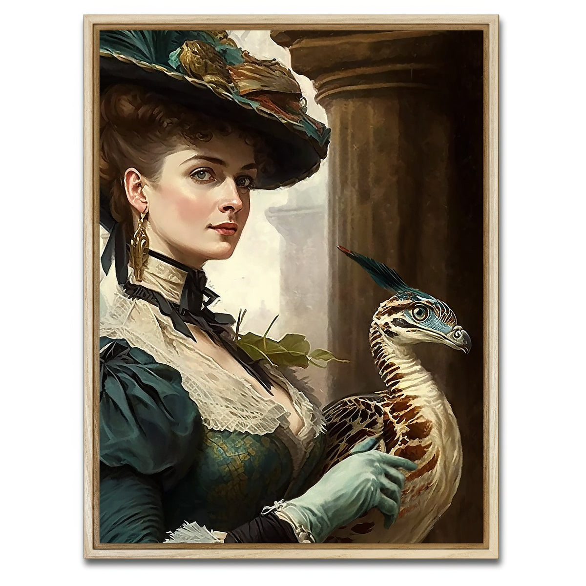 AUTO-MOCKUP WHITE | A Lady and Her Raptor | 1 Piece | Natural Framed Canvas | group=3x4