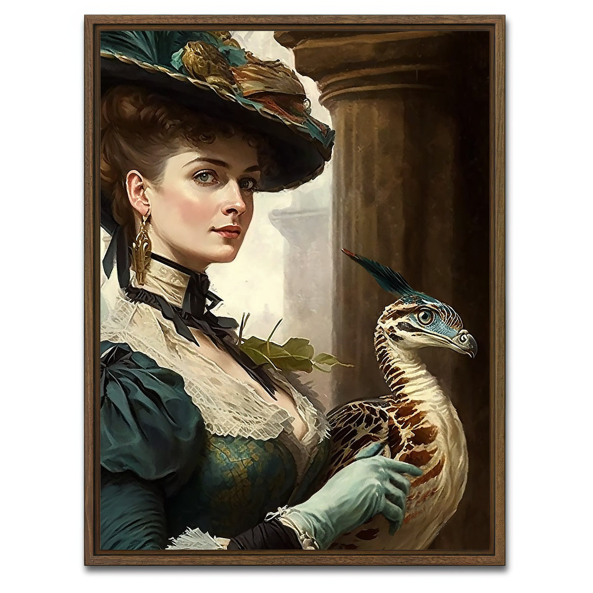 AUTO-MOCKUP WHITE | A Lady and Her Raptor | 1 Piece | Walnut Framed Canvas | group=3x4