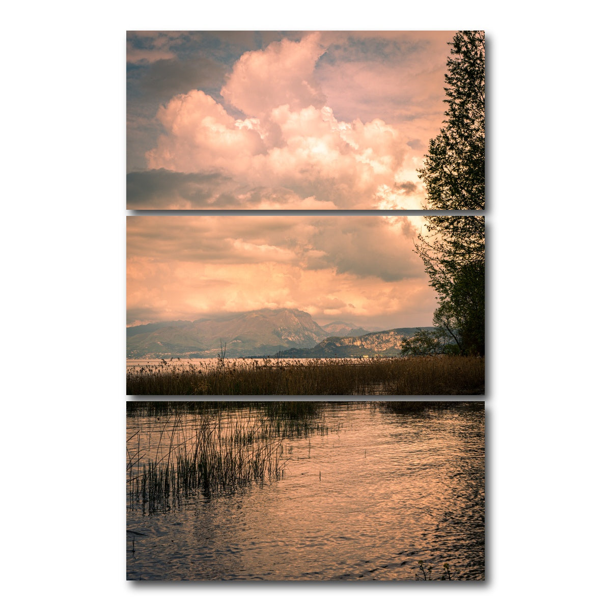 AUTO-MOCKUP WHITE | A painting from a Lake | 3 Piece | Gallery Wrap Canvas | group=12x24_stacked