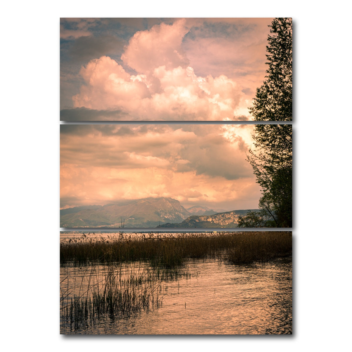 AUTO-MOCKUP WHITE | A painting from a Lake | 3 Piece | Gallery Wrap Canvas | group=8x18_stacked