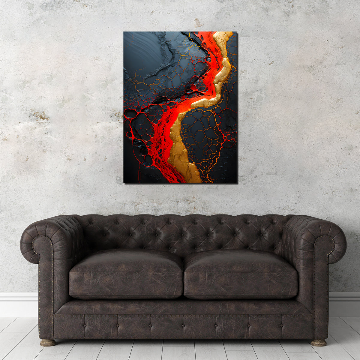 Abstract - Black Red Waves 1 Wall Art