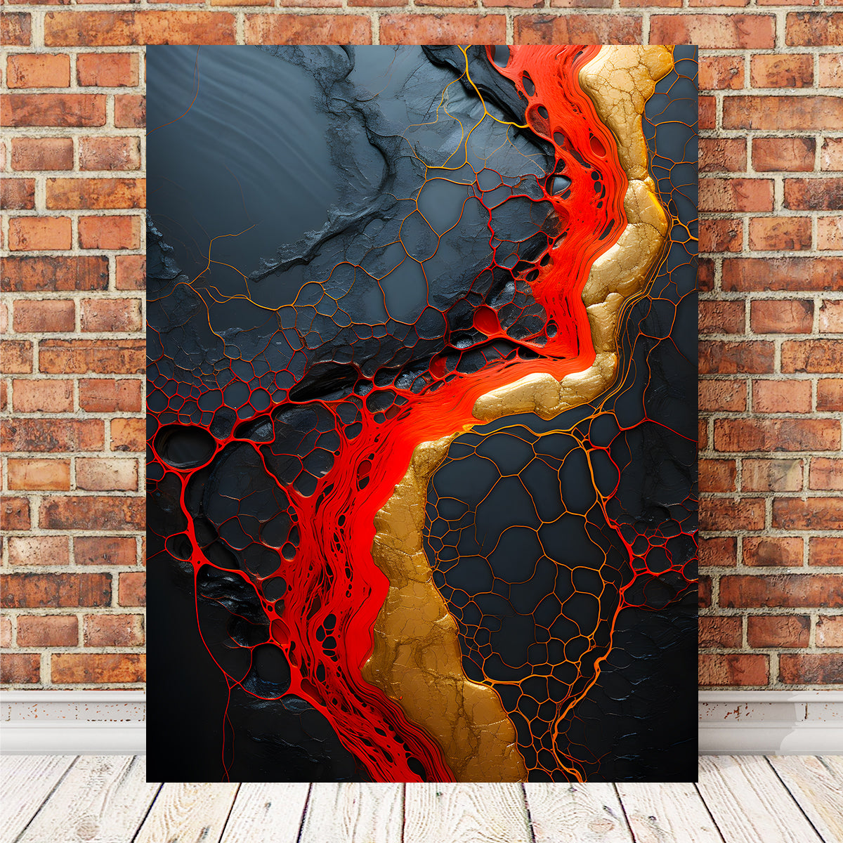 Abstract - Black Red Waves 1 Wall Art