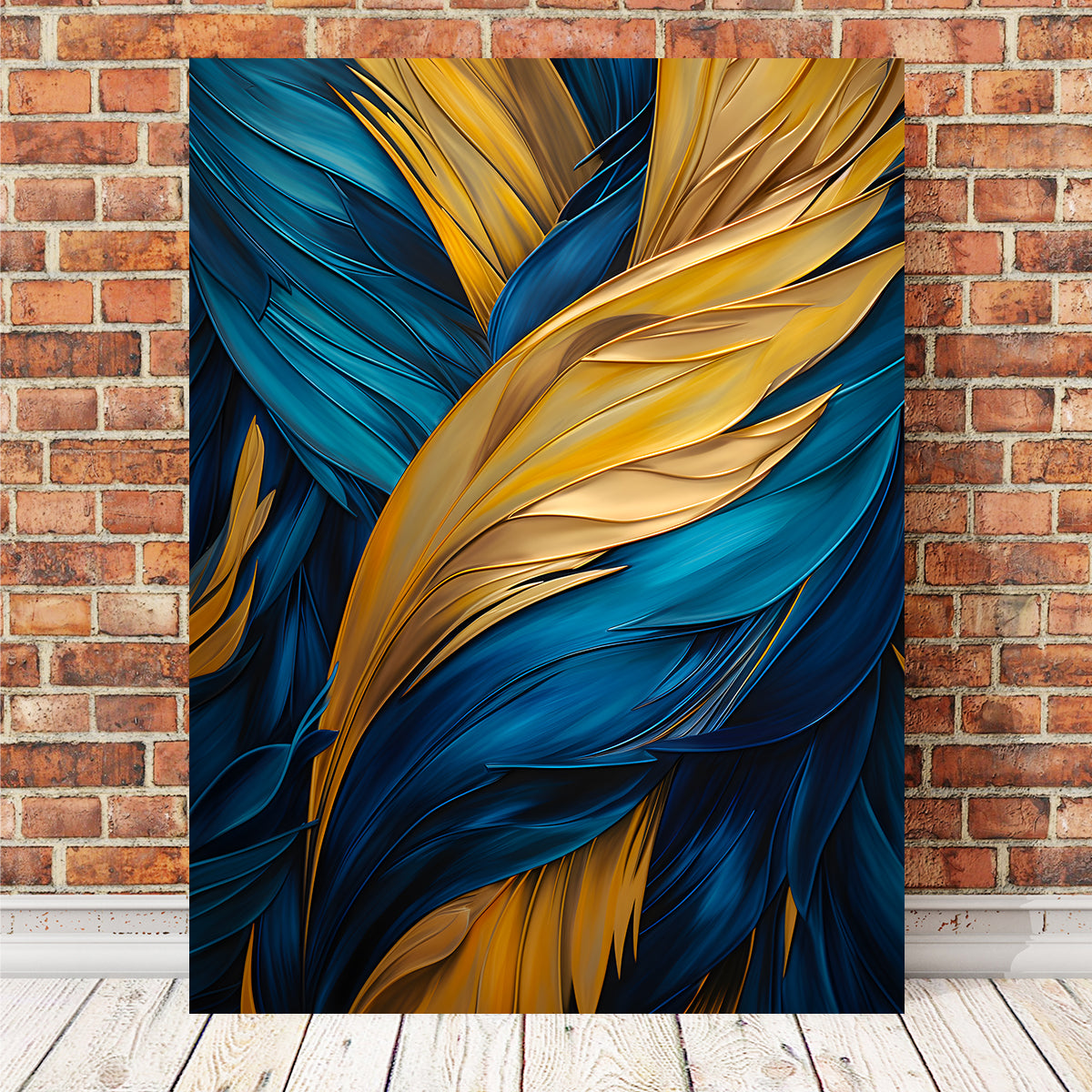 Abstract - Blue Gold Feather 4 Wall Art