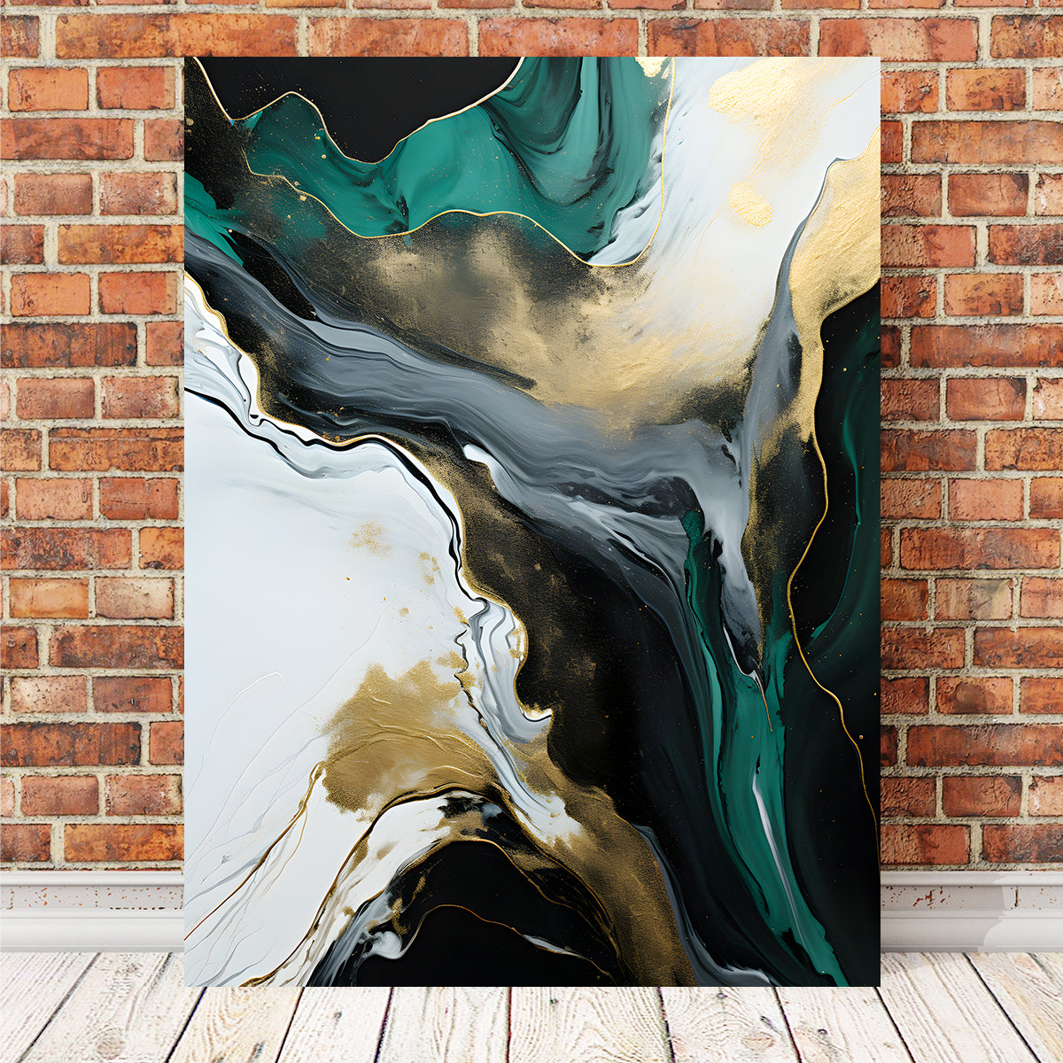 Abstract - Green Gold Waves 2 Wall Art