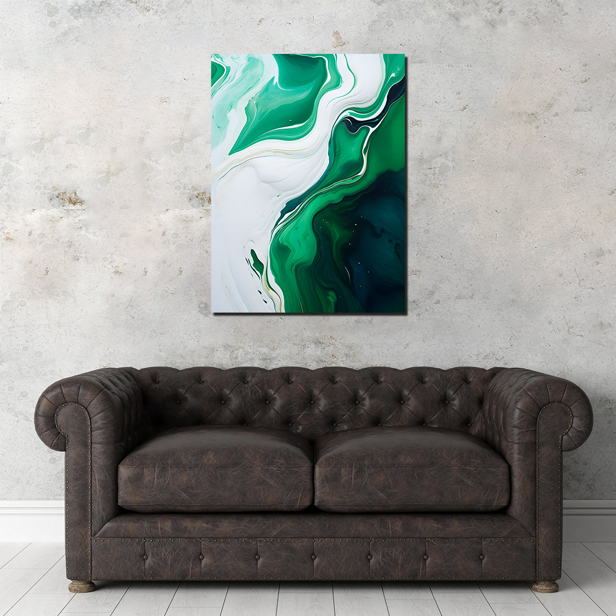 Abstract - Green White Waves 1 Wall Art