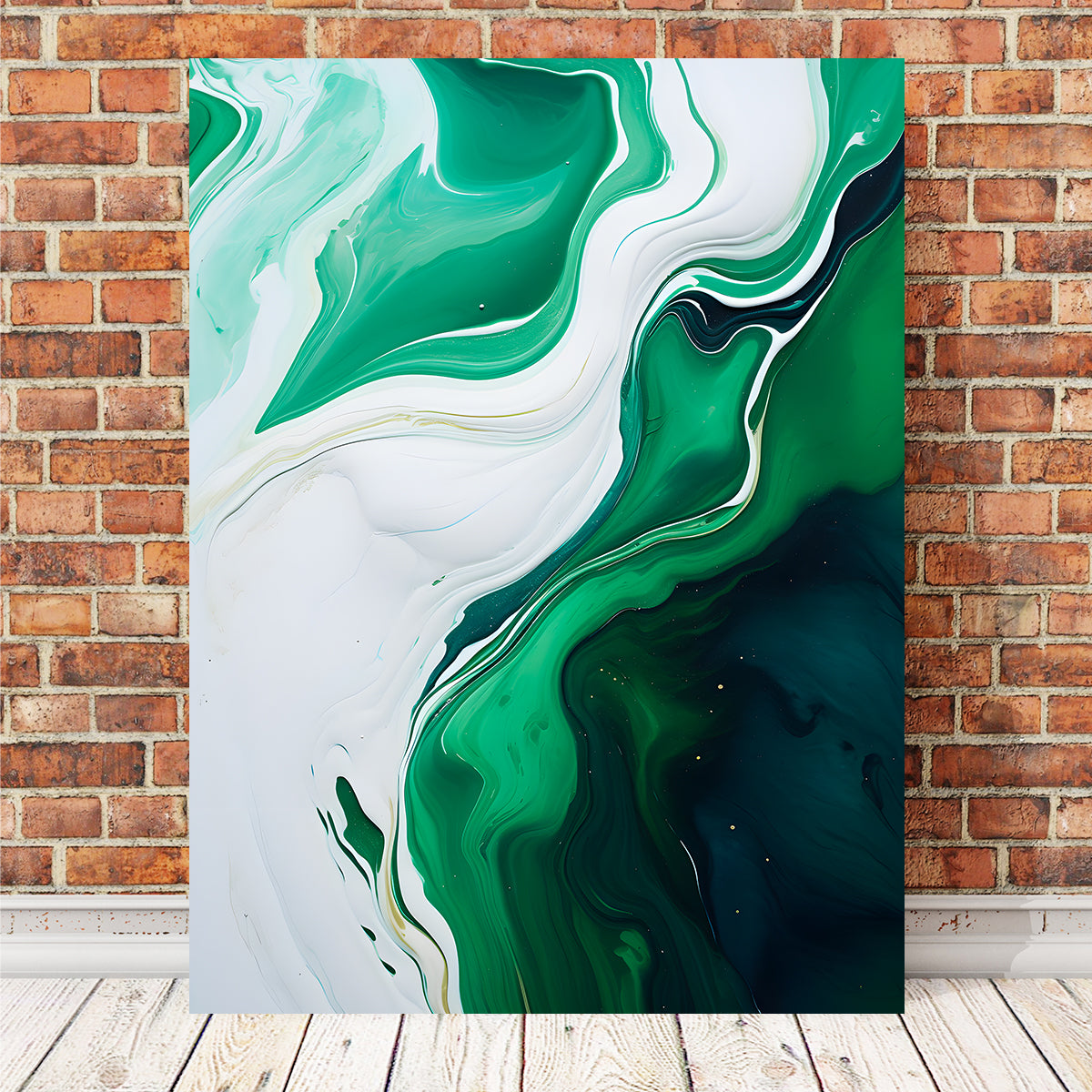 Abstract - Green White Waves 1 Wall Art