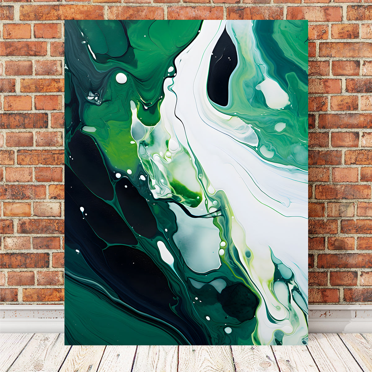 Abstract - Green White Waves 2 Wall Art