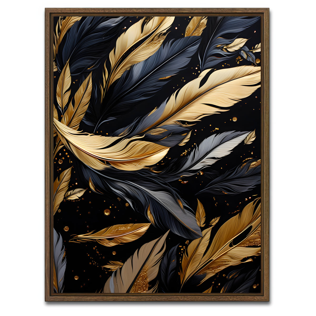AUTO-MOCKUP WHITE | Abstract - Black gold feather 1 | 1 Piece | Walnut Framed Canvas | group=3x4