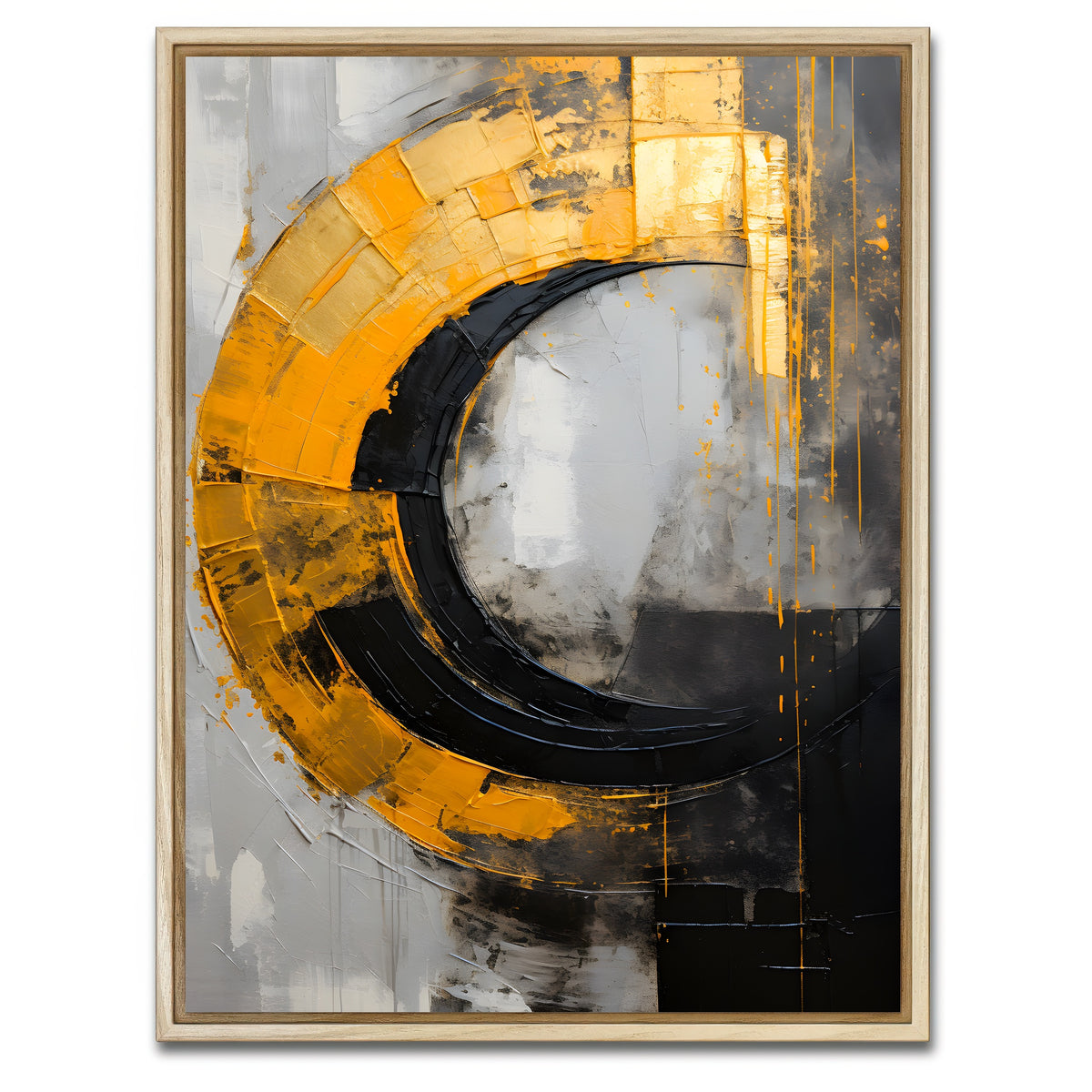 AUTO-MOCKUP WHITE | Abstract - Black gold shapes 10 | 1 Piece | Natural Framed Canvas | group=3x4