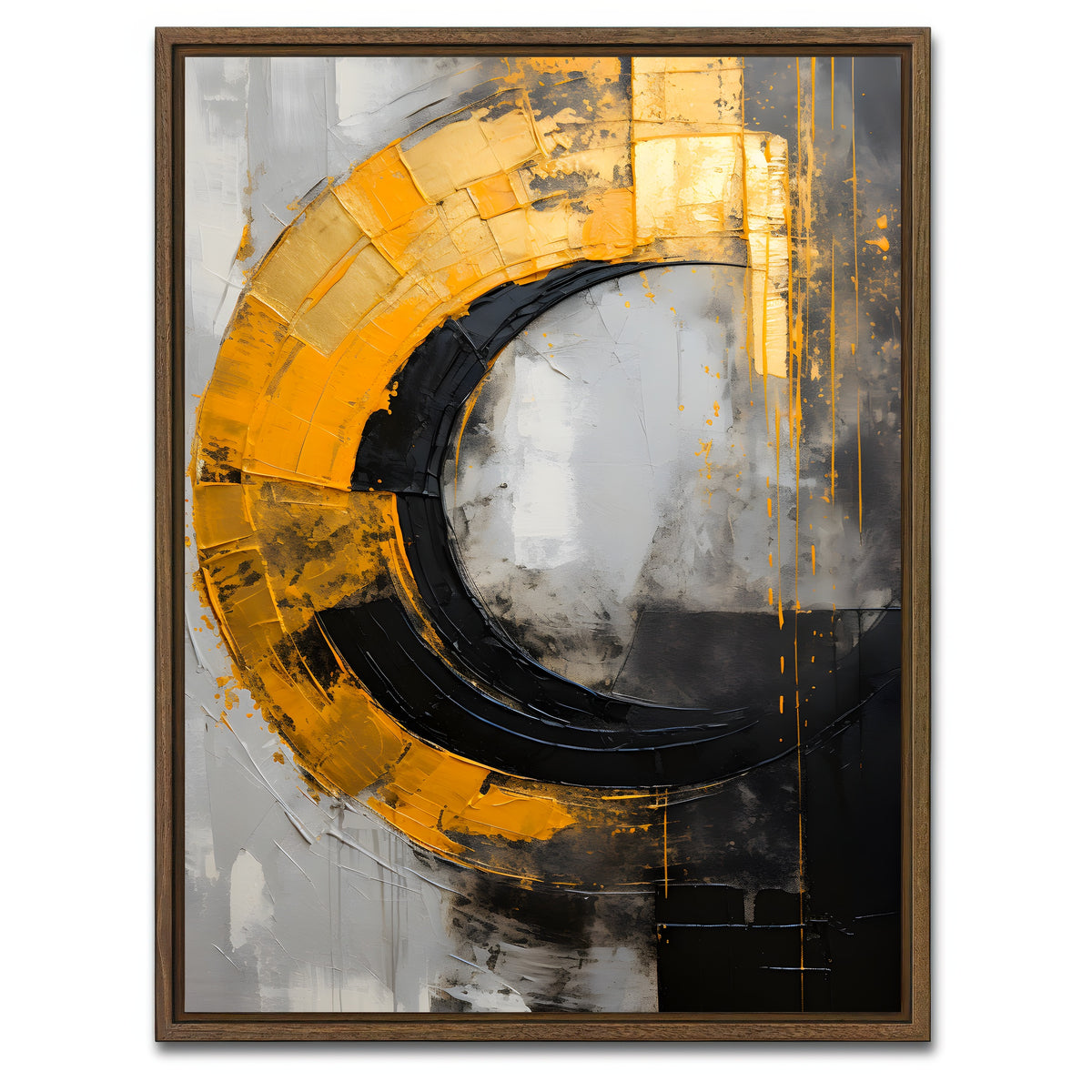 AUTO-MOCKUP WHITE | Abstract - Black gold shapes 10 | 1 Piece | Walnut Framed Canvas | group=3x4