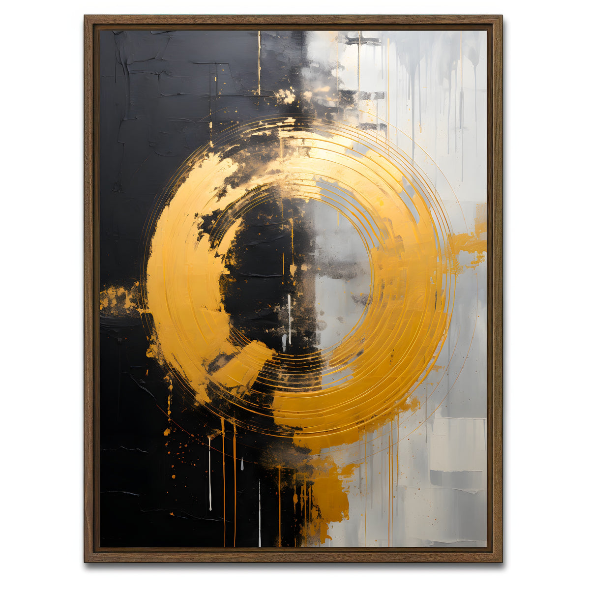 AUTO-MOCKUP WHITE | Abstract - Black gold shapes 11 | 1 Piece | Walnut Framed Canvas | group=3x4