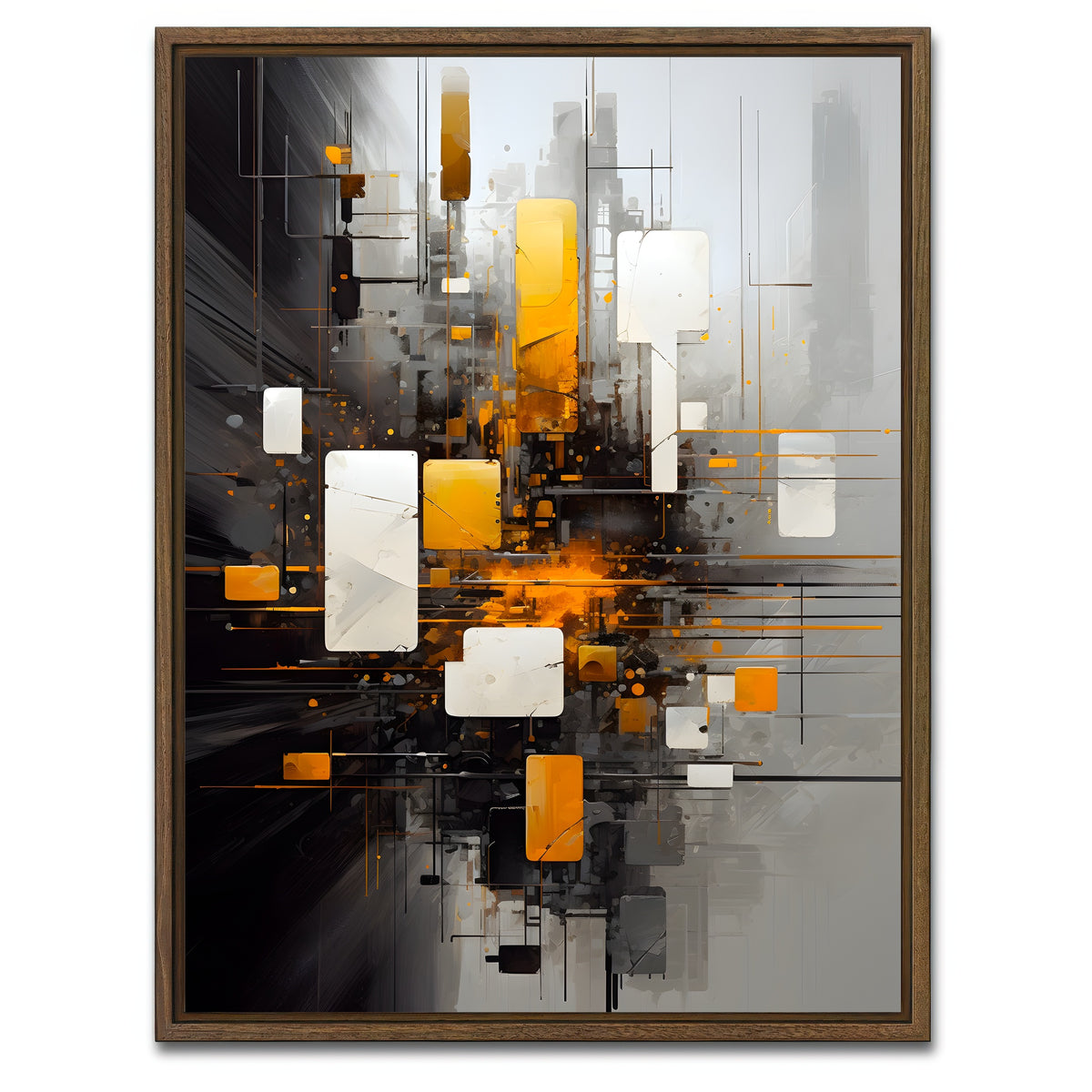 AUTO-MOCKUP WHITE | Abstract - Black gold shapes 14 | 1 Piece | Walnut Framed Canvas | group=3x4