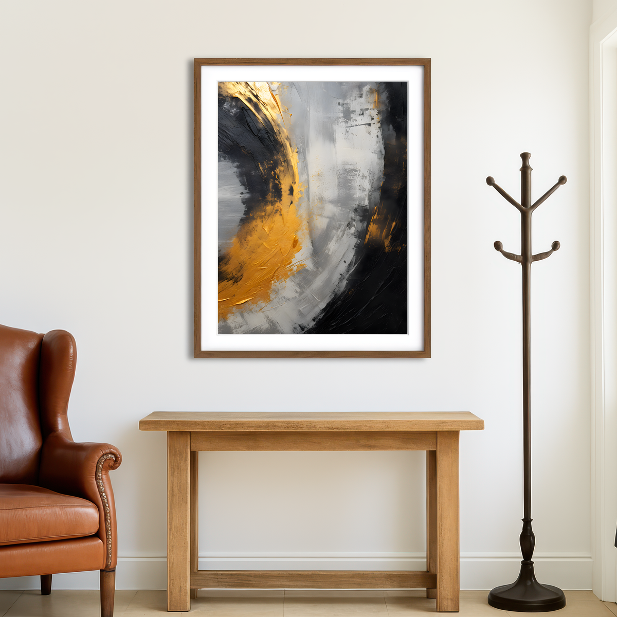 AUTO-MOCKUP ROOM | Abstract - Black Gold Shapes 1 Wall Art