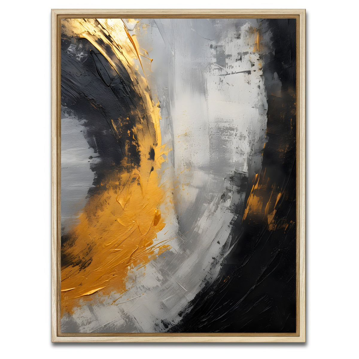 AUTO-MOCKUP WHITE | Abstract - Black gold shapes 1 | 1 Piece | Natural Framed Canvas | group=3x4