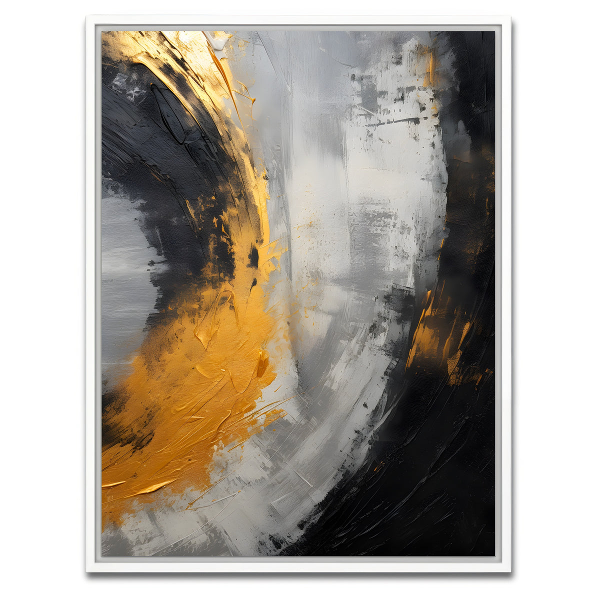 AUTO-MOCKUP WHITE | Abstract - Black gold shapes 1 | 1 Piece | White Framed Canvas | group=3x4