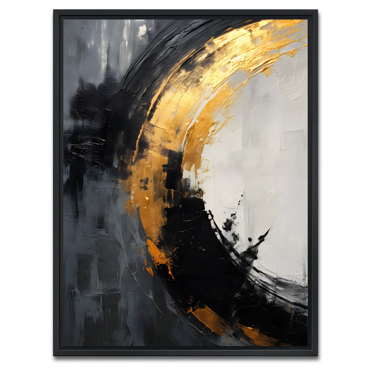 AUTO-MOCKUP WHITE | Abstract - Black gold shapes 2 | 1 Piece | Black Framed Canvas | group=3x4