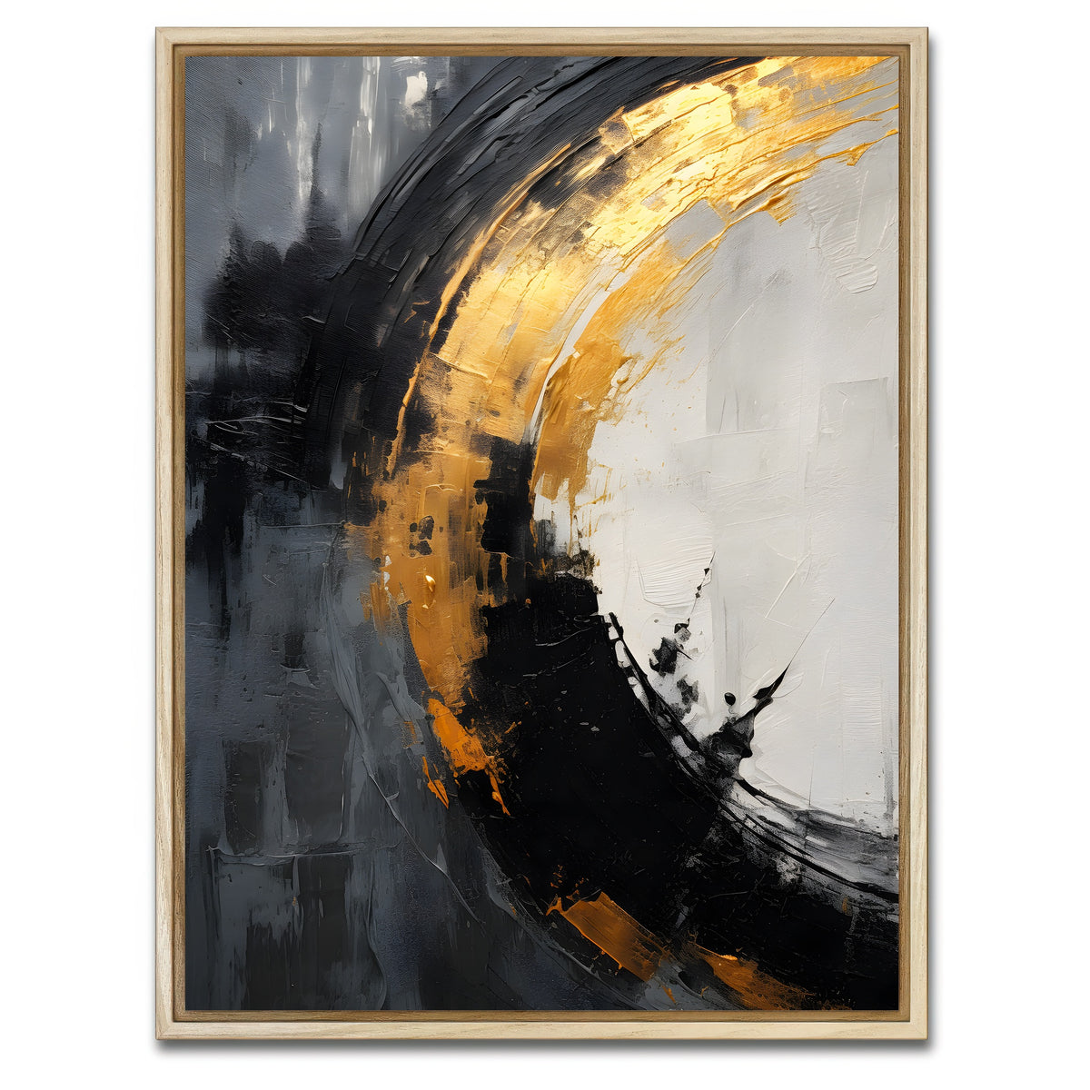 AUTO-MOCKUP WHITE | Abstract - Black gold shapes 2 | 1 Piece | Natural Framed Canvas | group=3x4