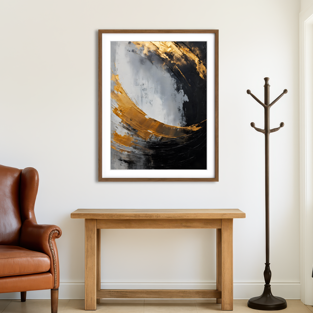 AUTO-MOCKUP ROOM | Abstract - Black Gold Shapes 3 Wall Art