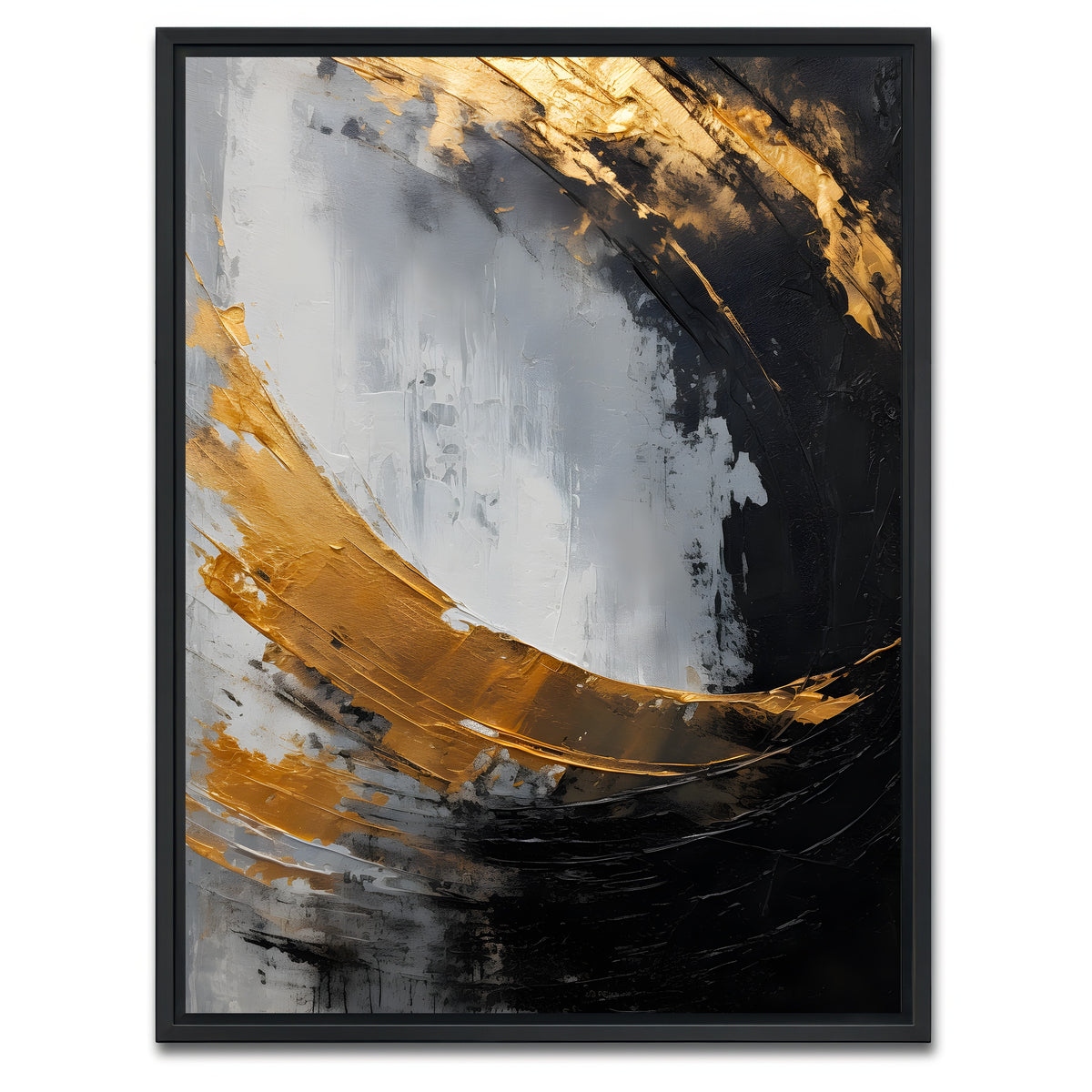 AUTO-MOCKUP WHITE | Abstract - Black gold shapes 3 | 1 Piece | Black Framed Canvas | group=3x4