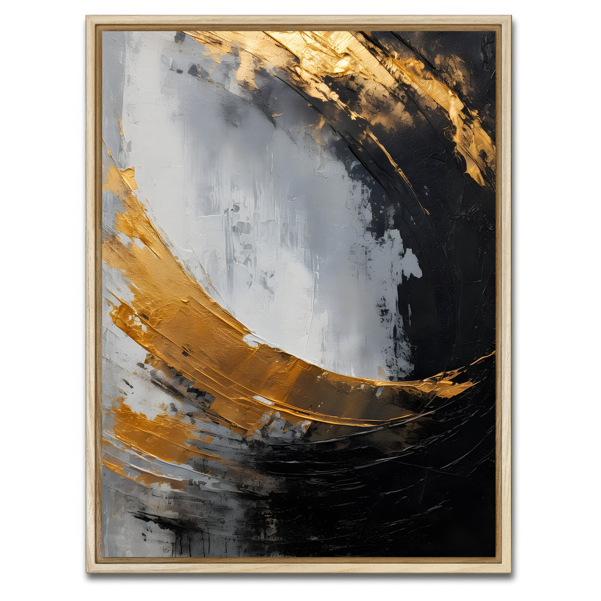 AUTO-MOCKUP WHITE | Abstract - Black gold shapes 3 | 1 Piece | Natural Framed Canvas | group=3x4