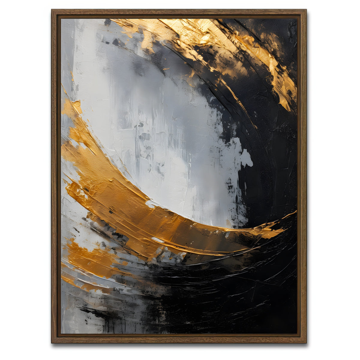 AUTO-MOCKUP WHITE | Abstract - Black gold shapes 3 | 1 Piece | Walnut Framed Canvas | group=3x4