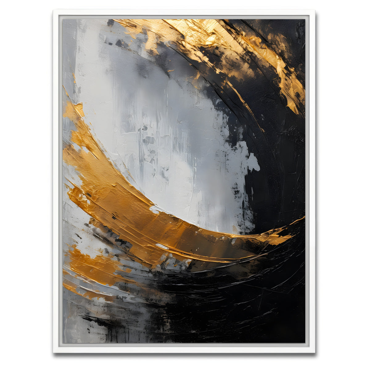 AUTO-MOCKUP WHITE | Abstract - Black gold shapes 3 | 1 Piece | White Framed Canvas | group=3x4