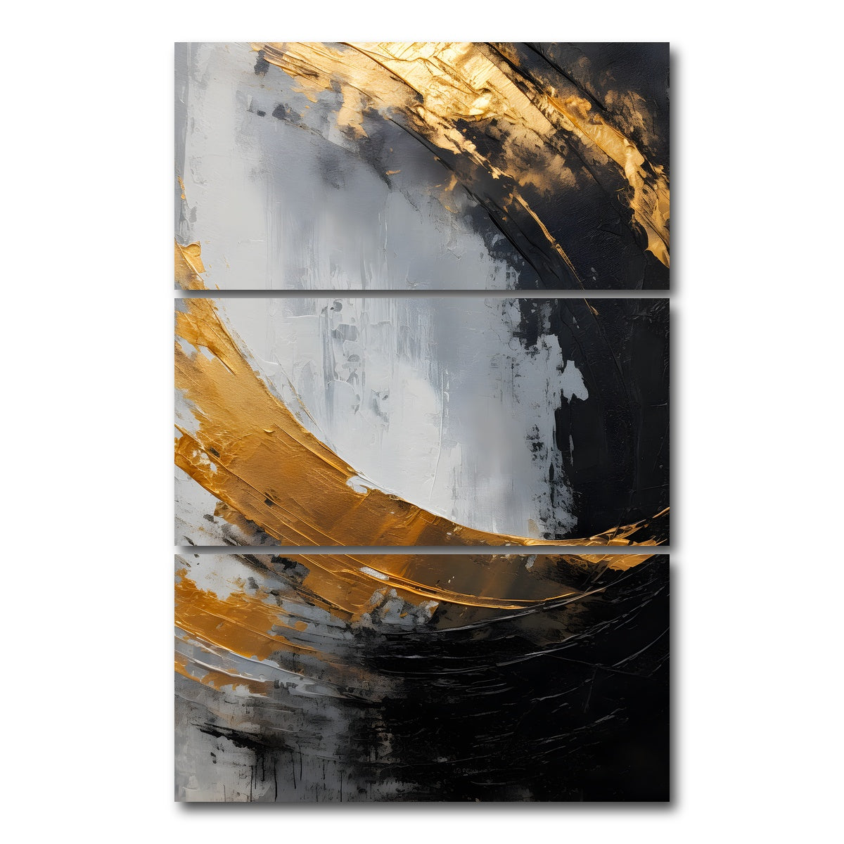 AUTO-MOCKUP WHITE | Abstract - Black gold shapes 3 | 3 Piece | Gallery Wrap Canvas | group=12x24_stacked
