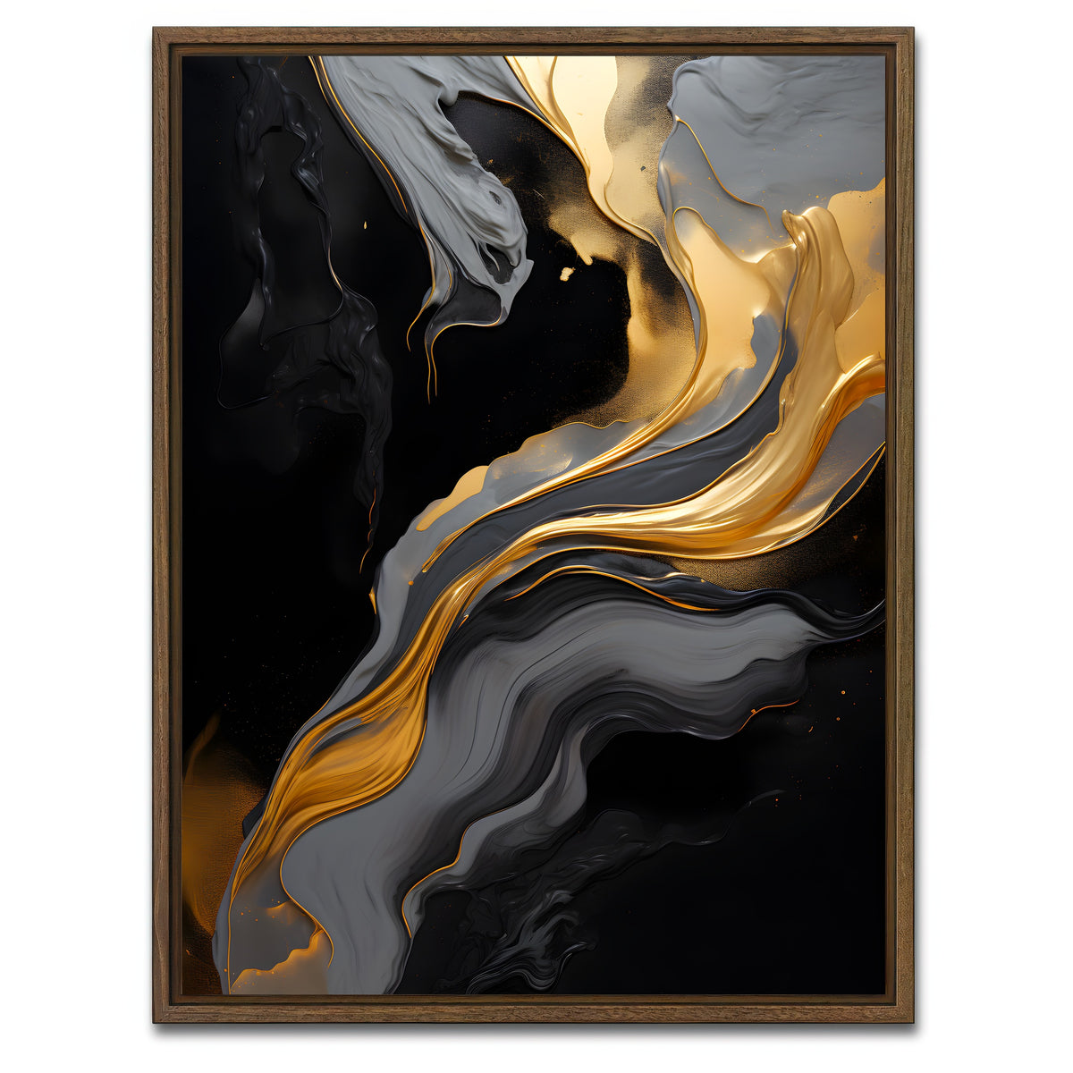 AUTO-MOCKUP WHITE | Abstract - Black gold waves 10 | 1 Piece | Walnut Framed Canvas | group=3x4
