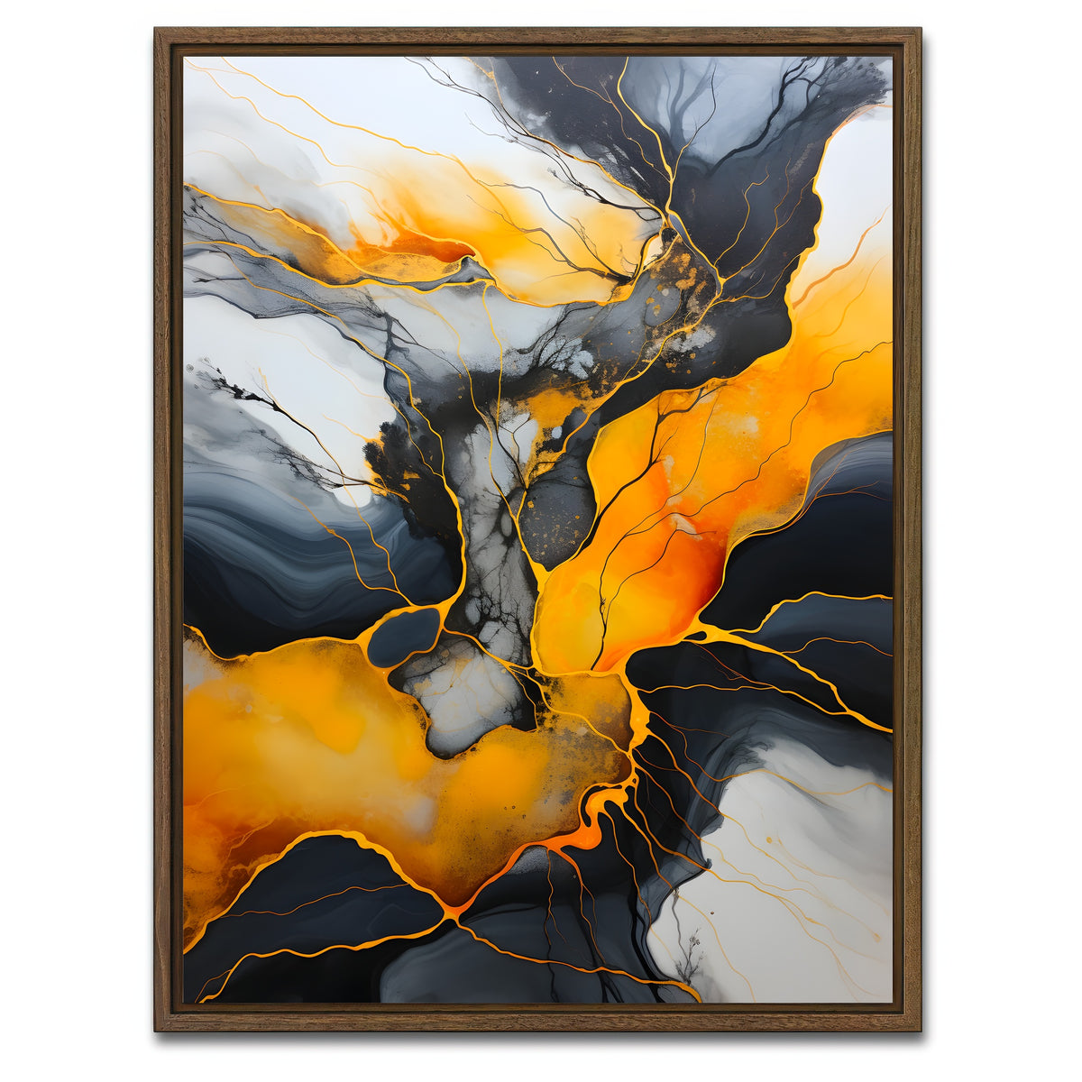 AUTO-MOCKUP WHITE | Abstract - Black gold waves 4 | 1 Piece | Walnut Framed Canvas | group=3x4