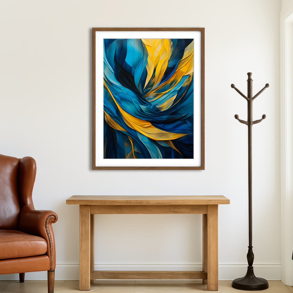 AUTO-MOCKUP ROOM | Abstract - Blue Gold Feather 1 Wall Art