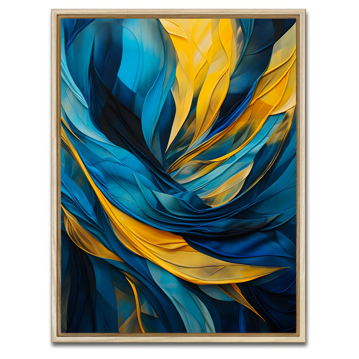 AUTO-MOCKUP WHITE | Abstract - Blue gold feather 1 | 1 Piece | Natural Framed Canvas | group=3x4